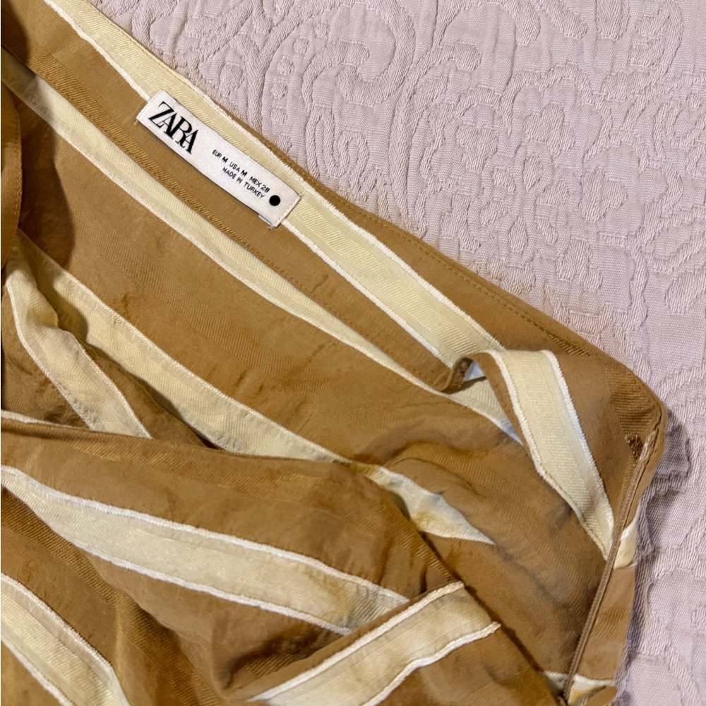 **SOLD** Zara Striped Asymmetric Jacquard Top Toffee Sz Medium - Picture 4 of 9